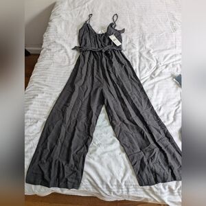 NWT linen grey wrap jumpsuit with belt